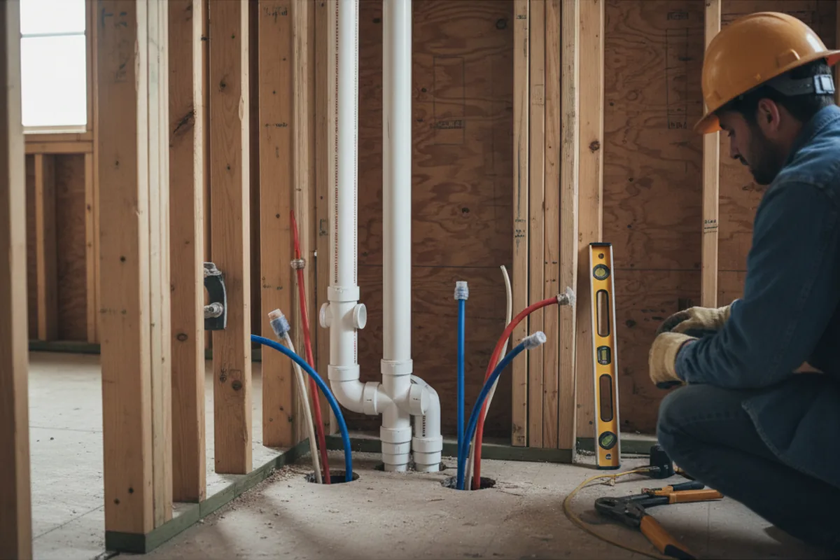 Drain and supply rough-in during Sump Pump Repair in Charleston